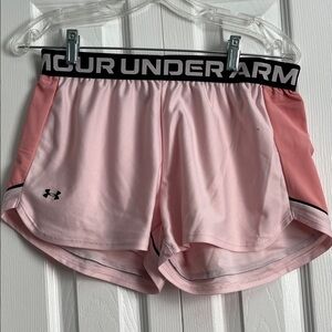 Under Armour Pink Women’s Athletic Shorts with Black Logo Waistband